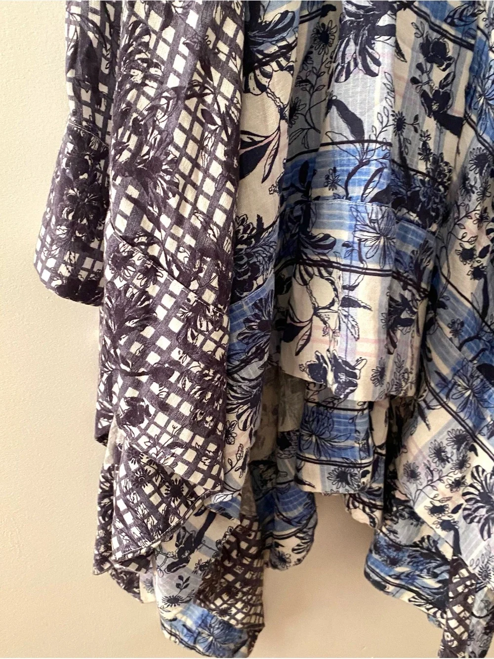 NWOT Anthropologie Pilcro Blue Floral Patchwork Handkerchief-Hem Skirt